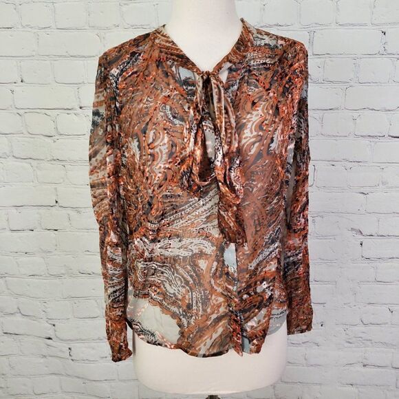 ANTHROPOLOGIE 𝅺Meadow Rue Sheer Blouse Top Orange S - Picture 1 of 7